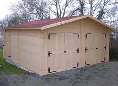 Abri garage en bois pour 2 voitures avec toit double pente
